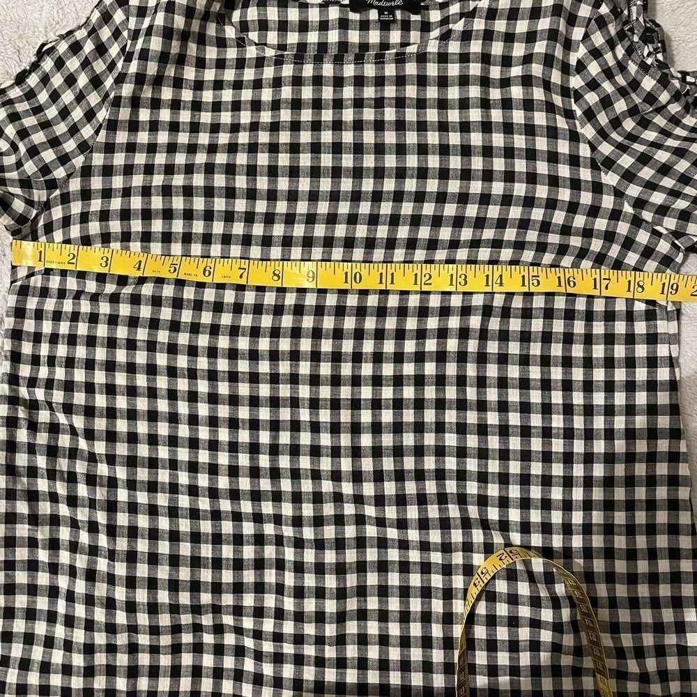Madewell Gingham Lace Up Bell Sleeve Top Black & White Medium Check Boho… - Picture 7 of 10